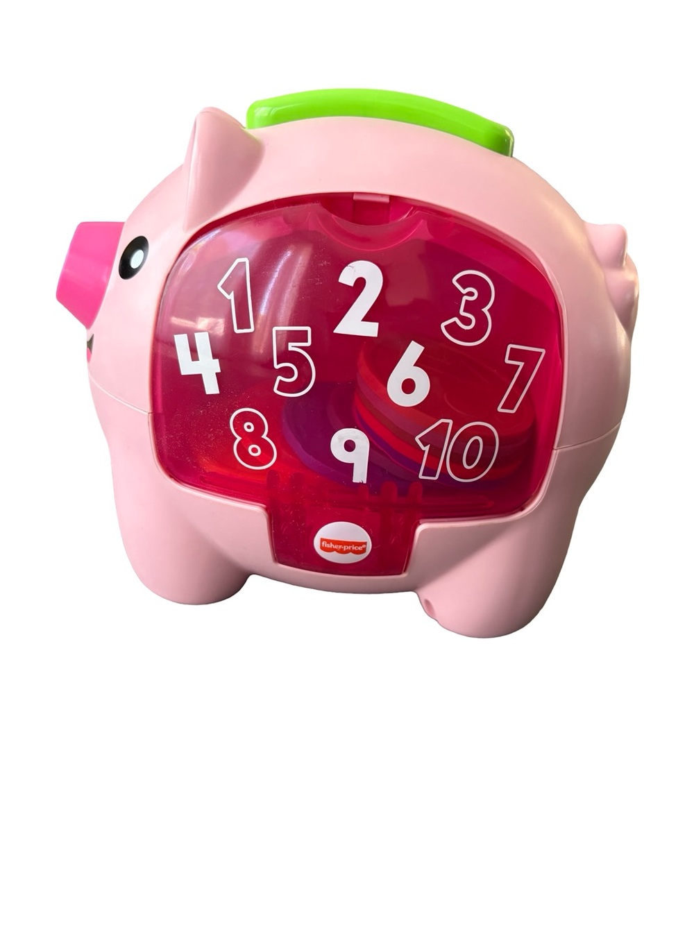 Fisher-Price Pink Piggy Counting Toy with Green Handle and Hot Pink Panel